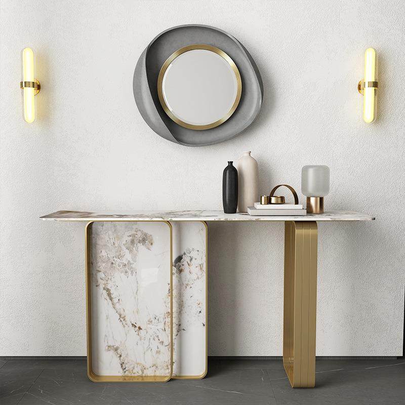 意式风格大理石岩板不锈钢玄关桌入户门厅长条桌靠墙装饰玄关台