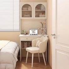 实木芯书桌书架一体法式奶油风带上柜学习桌家用电脑桌子卧室梳妆