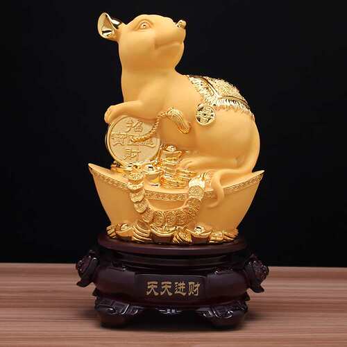 天天进财生肖兔绒沙金鼠十二生肖鼠摆件创意商务公司办公室装饰品