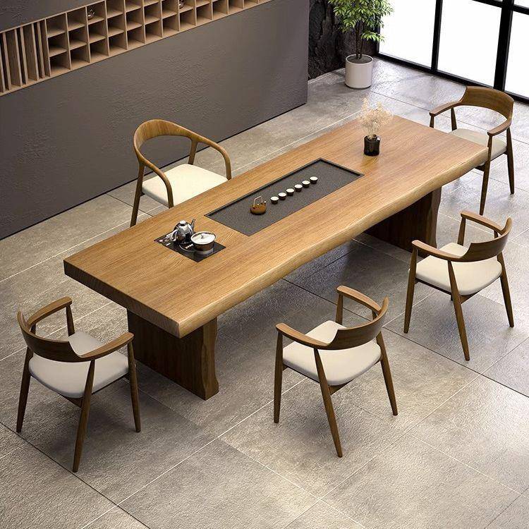 现代简约家用实木茶桌茶盘一体泡茶桌办公室接待洽谈茶桌椅组合