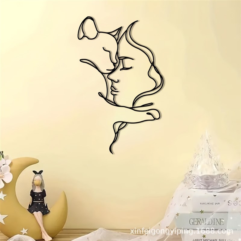 temu爆款时尚j猫与女人金属墙艺术家居装饰悬挂装饰剪影墙面装饰