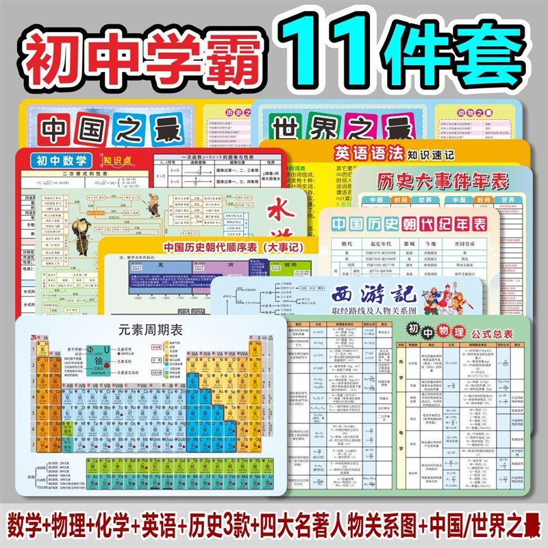 初中知识点记忆卡归纳总结手卡历史朝代顺序M表时间轴数理化英学