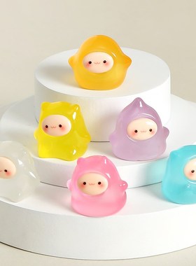 卡通夜光小精灵果冻娃娃潮玩w礼物装饰品树脂车载桌面摆件稳定情