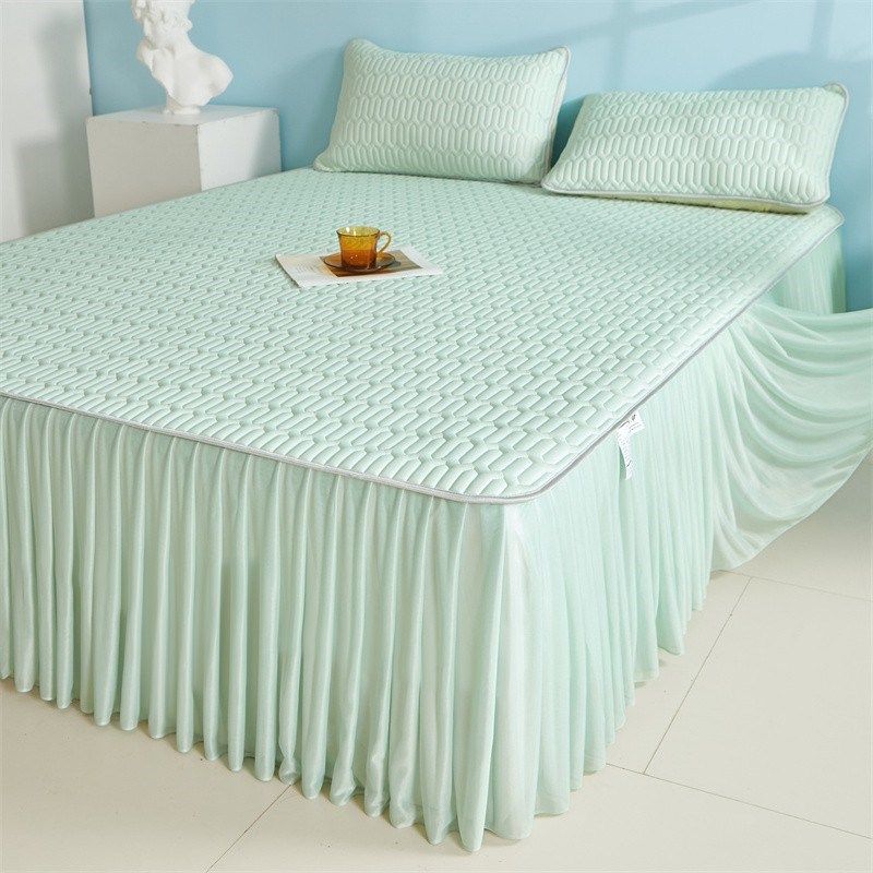 夏季乳胶凉席三件套床裙款软席子可机洗空调席床罩纯色冰丝席床笠,床上用品,乳胶席,淘宝优惠券,粉丝福利购,淘宝优惠卷