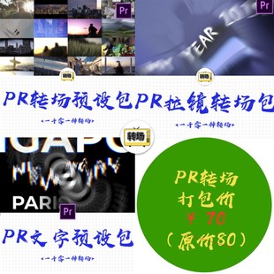 【所有PR转场打包】高级转场预设包&PR拉镜转场包&文字预设包