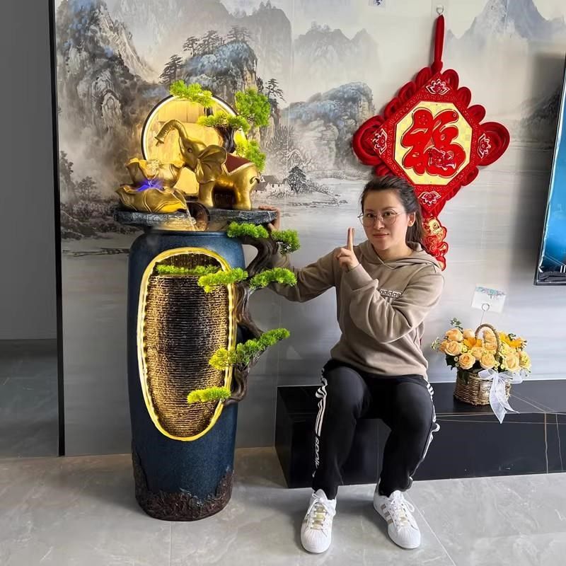 招财落地花瓶大象流水风水轮家居客厅玄关电视柜傍氛围灯装饰摆件,家居饰品,流水摆件,淘宝优惠券,粉丝福利购,淘宝优惠卷