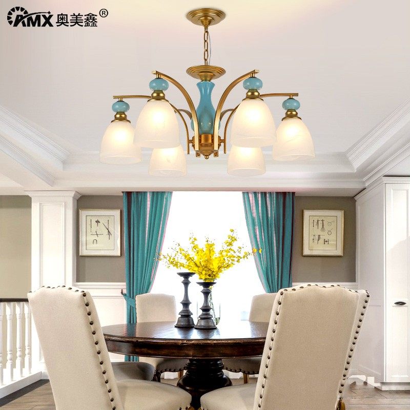 美式大气陶瓷客厅吊灯吸吊两用卧室餐厅家用北欧式仿铜色创意灯具,家装灯饰光源,客厅吊灯,淘宝优惠券,粉丝福利购,淘宝优惠卷