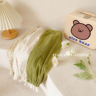 夏装 女宝宝宽松长裤 女童韩系碎花绿色系纯棉透气防蚊裤 春日物语