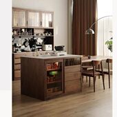 北美黑胡桃木岛台吧台实木厨房客厅料理台岩板餐边柜展示柜导