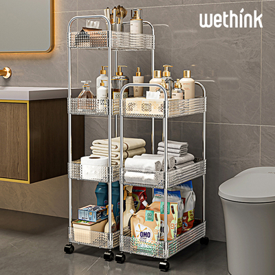 透明夹缝置物架落地多层化妆室厕所带轮侧窄边柜浴室可Y移动收纳