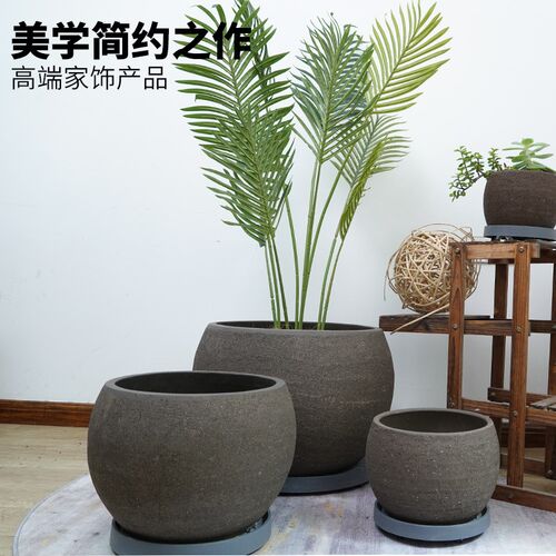 紫砂特大口径黑陶粗陶花盆户外庭院素烧陶瓷陶罐阳台鱼缸养鱼摆件