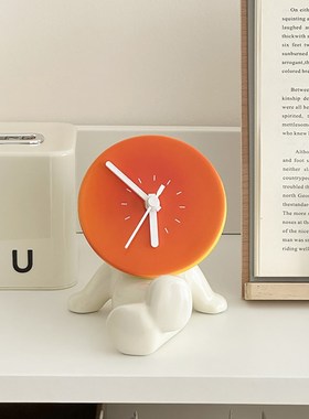 落日时钟桌面钟表摆放式小公仔装饰品摆件客厅静音台式创意座钟