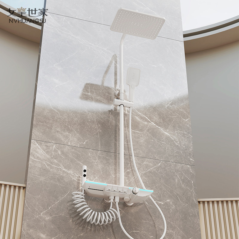 奶白色智能数显恒温沐浴花洒套装家用浴室淋浴器枪灰花洒增压喷头,家装主材,恒温花洒套装,淘宝优惠券,粉丝福利购,淘宝优惠卷