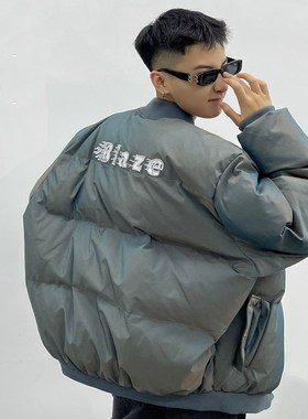 EAT 2021冬季新款加厚保暖棉服男渐变色宽松休闲棒球服棉衣外套潮