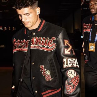 美式 外套毛呢运动休闲夹克小众设计感OFF潮 棒球服高街潮流特大码