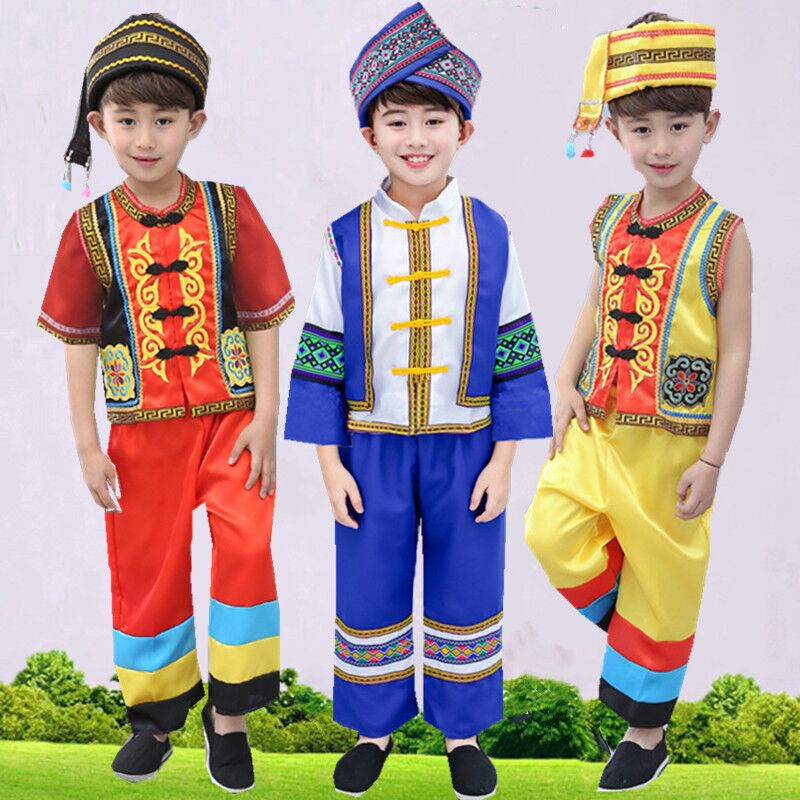 儿童壮族服装少数民族男童苗族彝族傣族葫芦丝竹竿舞短袖表演服饰图片