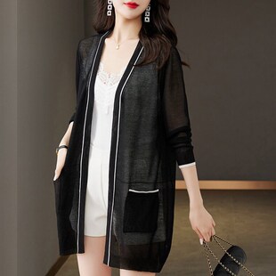 大码300斤中长款冰丝针织开衫女夏薄款遮肉外搭胖MM长袖防晒外套