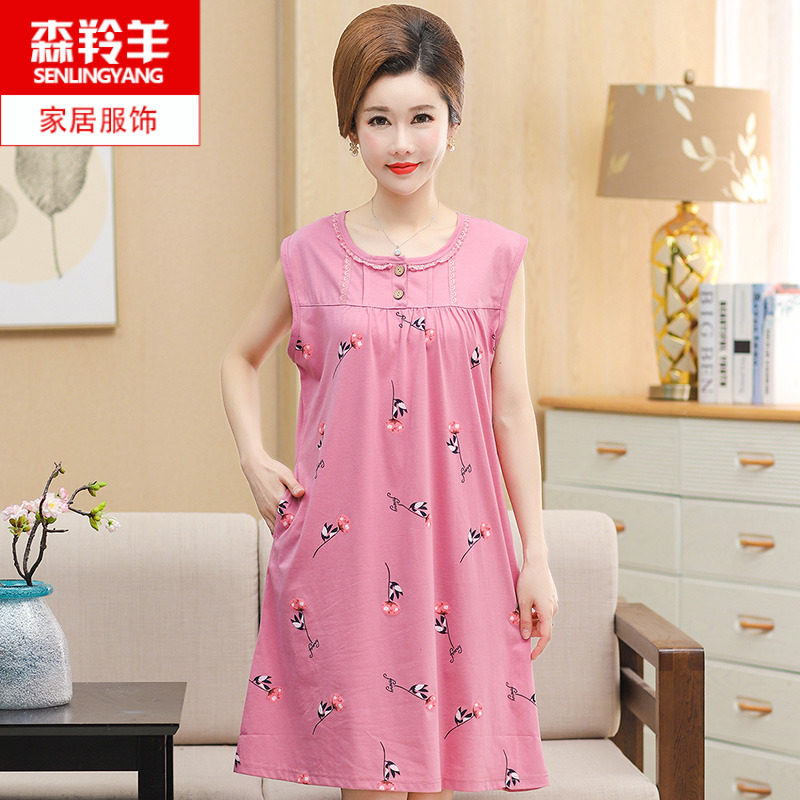 睡裙女无袖薄款纯棉夏季加大码妈妈全棉背心睡衣胖mm中长裙家居服,女士内衣/男士内衣/家居服,睡裙,淘宝优惠券,粉丝福利购,淘宝优惠卷