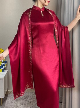 旗袍披肩婚礼妈妈外搭喜婆婆结婚婚宴礼服外套高档薄款红色醋酸女