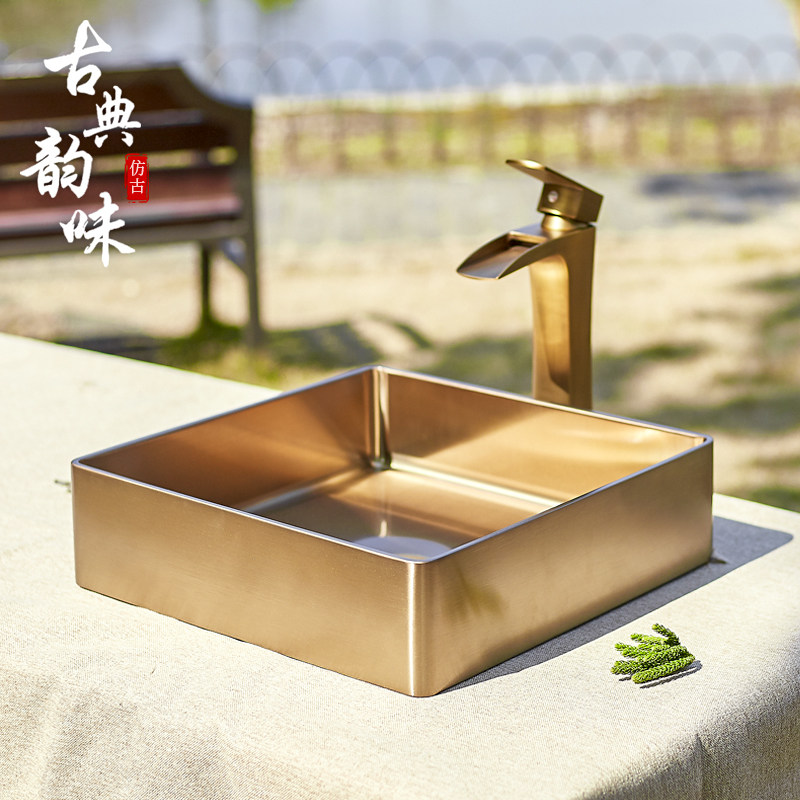新中式别墅庭院仿古不锈钢台上盆户外洗手盆酒店民宿卫生间洗脸盆