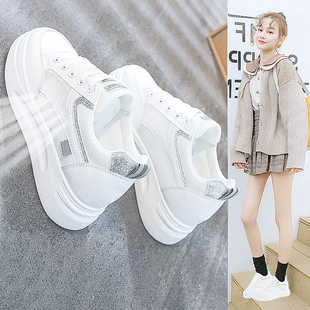 内增高小白鞋子女夏季薄款2022新款百搭厚底网鞋透气网面板鞋夏款