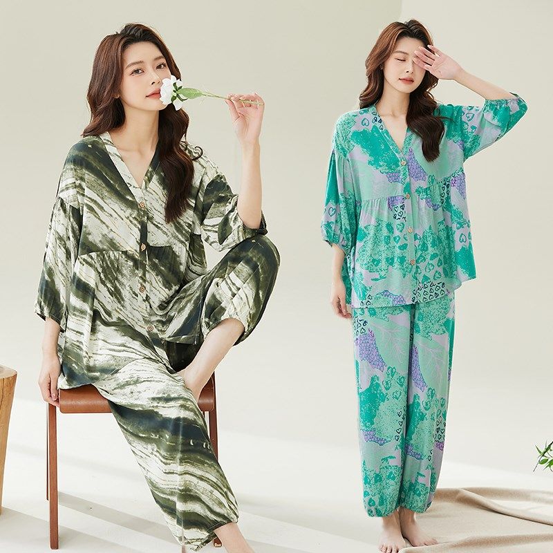 棉绸睡衣女春秋款妈妈七分袖人棉家居服夏季薄款大码绵绸开衫套装,女士内衣/男士内衣/家居服,睡衣/家居服套装,淘宝优惠券,粉丝福利购,淘宝优惠卷