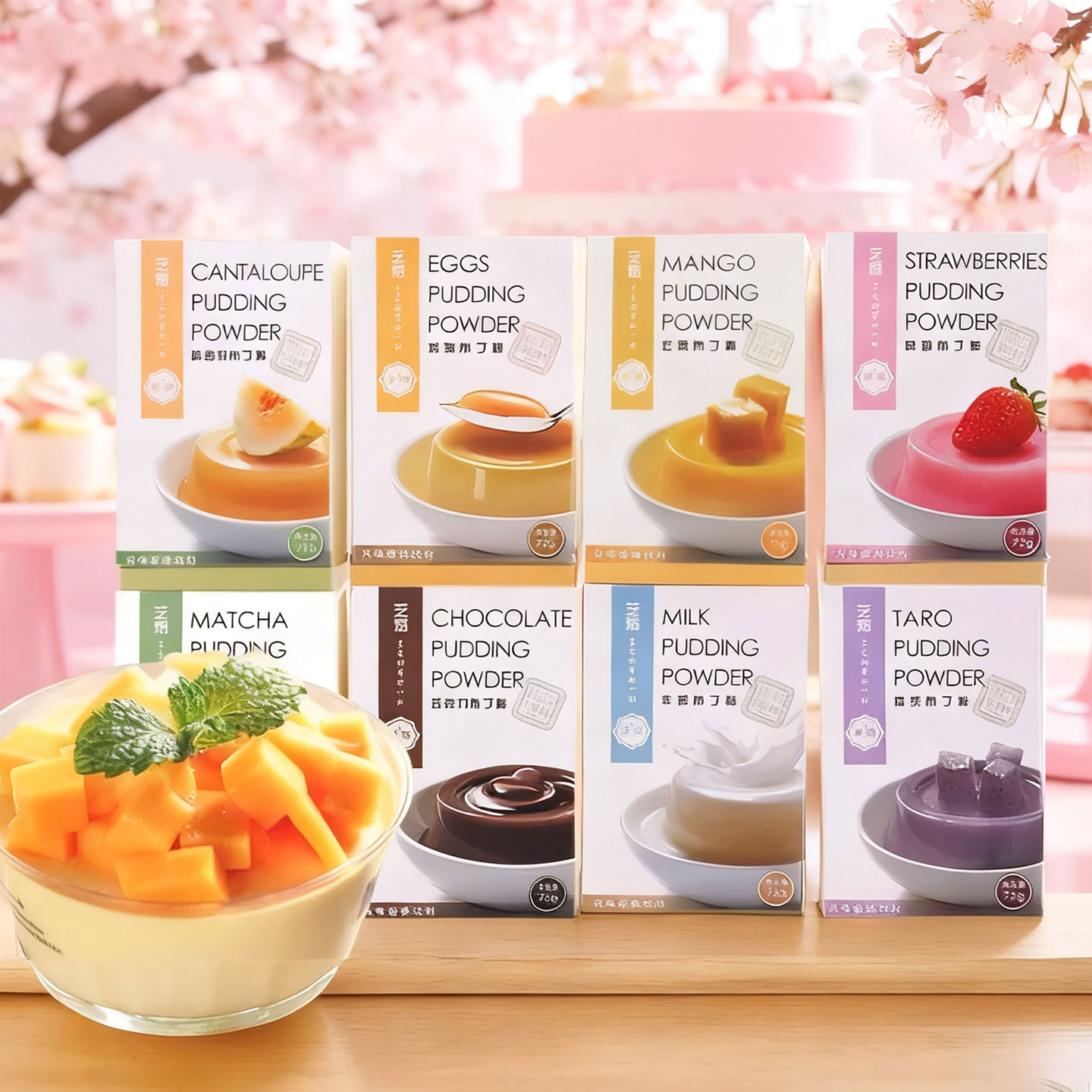 芝焙布丁粉75g哈密瓜牛奶抹茶芒果鸡蛋草莓水果果冻材料套餐
