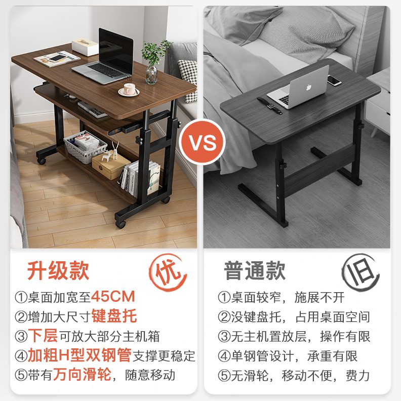 床边桌可移动电脑台式桌子卧室家用学生书桌升降宿舍懒人电脑桌