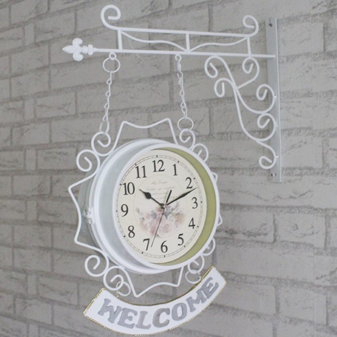 双面挂钟客厅钟表欧式铁艺静音吊钟美式时钟现代简约创意两面钟大