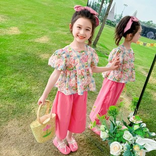 女宝宝碎花洋气儿童时髦莫奈两件套女孩夏装 2025新款 套装 女童夏季