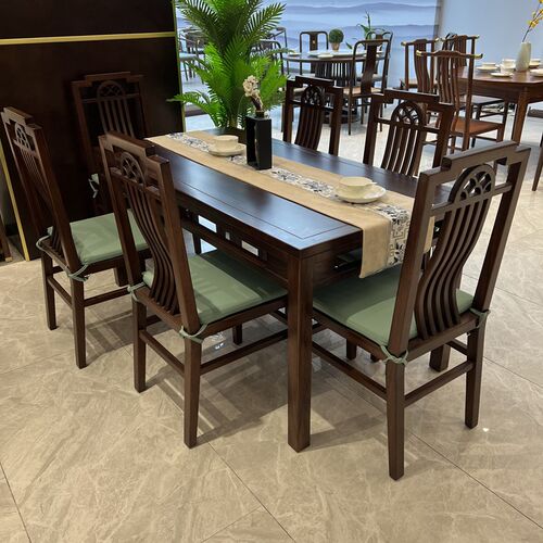 新中式实木餐桌别墅客厅家用乌金木长方形饭桌椅组合小户型餐桌
