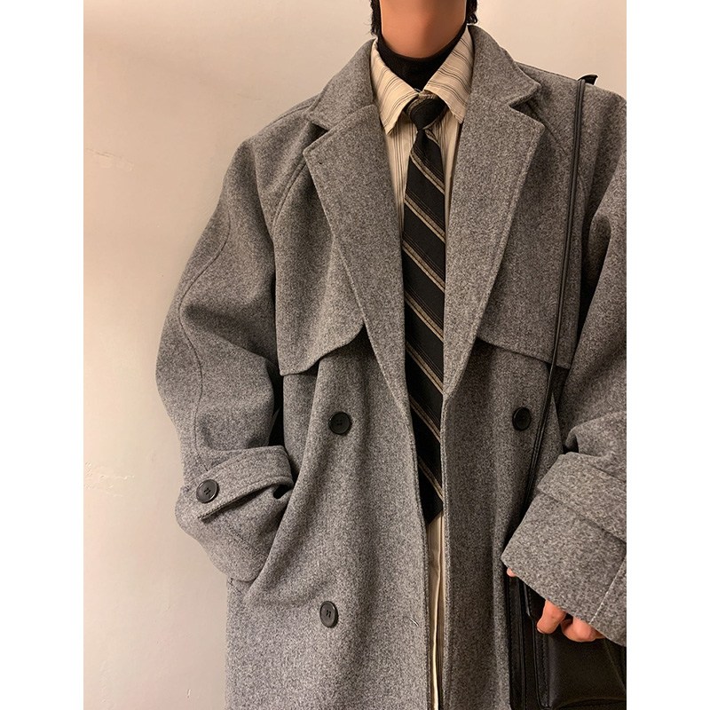 敦刻尔克毛呢大衣男中长版加厚高级感男装冬季外套情侣谢尔比风衣