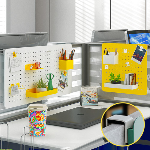 洞洞板办公桌置物架收纳神器工位办公室电脑增高架桌面免打孔装饰