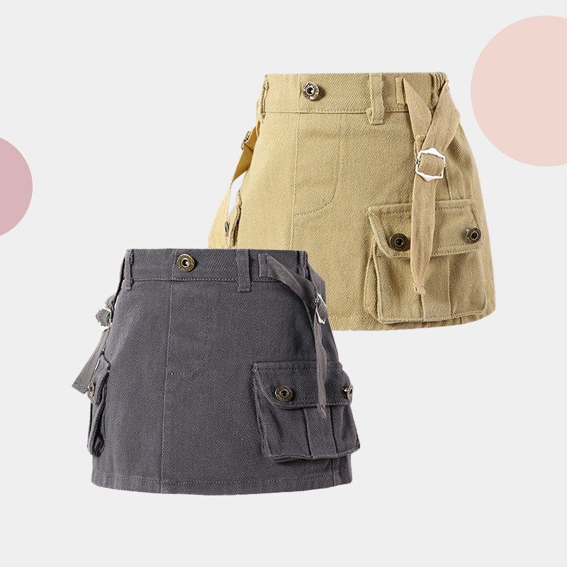 女童工装半身裙大口袋儿童牛仔包臀裙复古小女孩a字短裙辣妹高腰