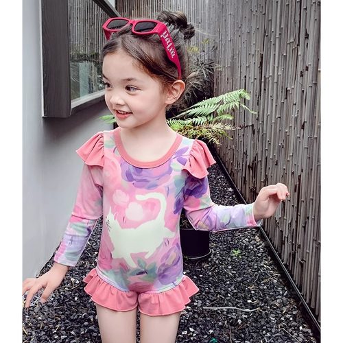 女童连体泳衣裤夏季2024新款网红洋气宝宝长袖高级感儿童防晒泳装