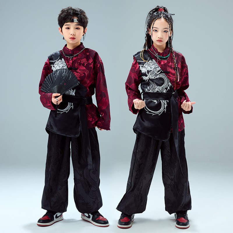 元旦中国风演出服儿童古典合唱武术表演服装汉服男童女孩古装街舞