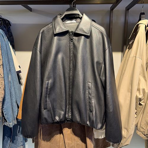 柜699 秋冬新品ZA男装宽松拉链仿皮翻领长袖夹克皮衣外套 3046303