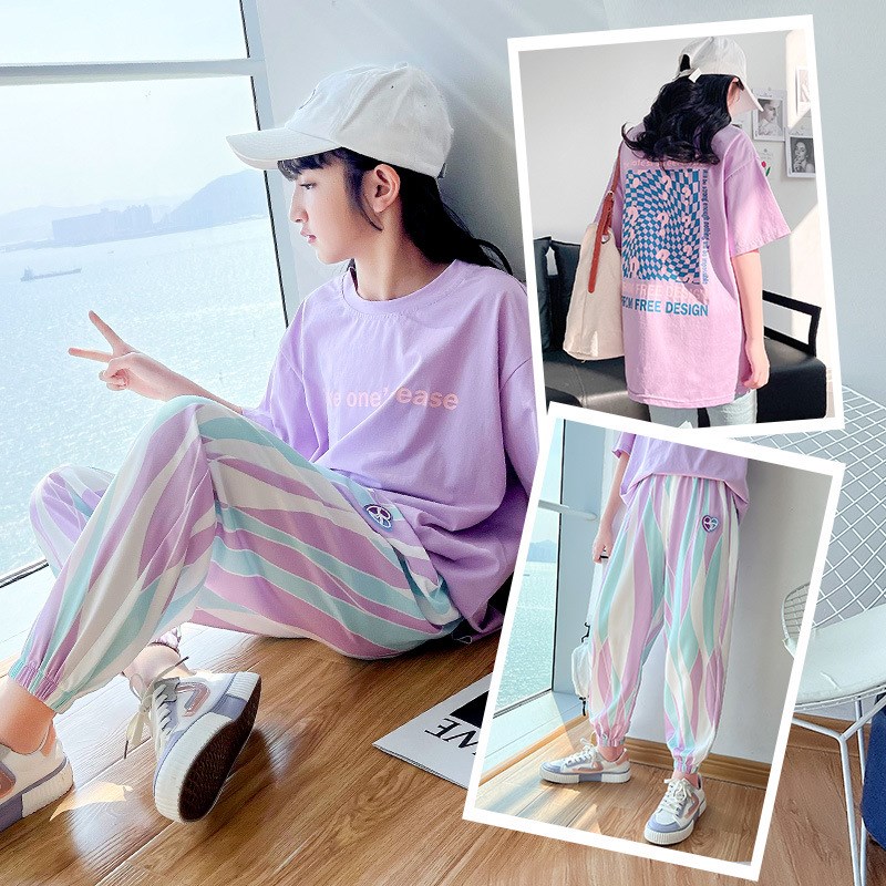 2024新款套装夏装女童休闲运动服女大童儿童夏季短袖时髦洋气童装图片