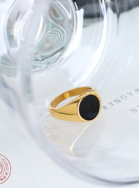 韩版气质暗黑系金属黑色滴油圆形几何型戒指小众设计配饰饰品