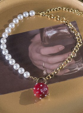 冬季个性水果项链珍珠夸张草莓时尚红色吊坠独立包装耳环套装