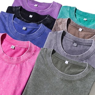 240g重磅纯棉日系潮牌蜡染做旧复古T恤男款 体恤 宽松落肩水洗短袖