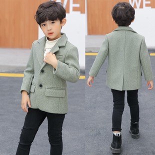 男童毛呢西装外套洋气2021秋冬新款儿童呢子大衣加厚男孩西服上衣