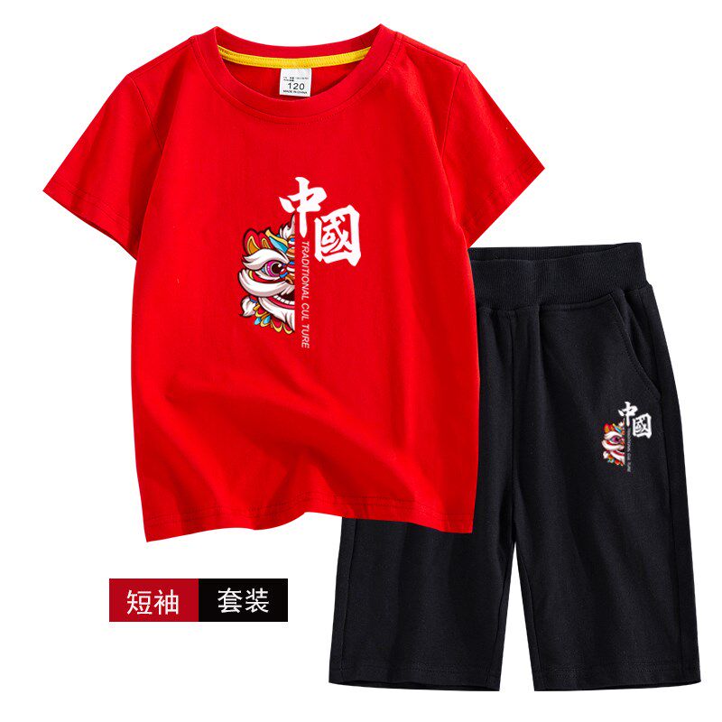 男童短袖运动套装夏装国潮休闲纯棉T恤中裤两件儿童吸汗透气童装