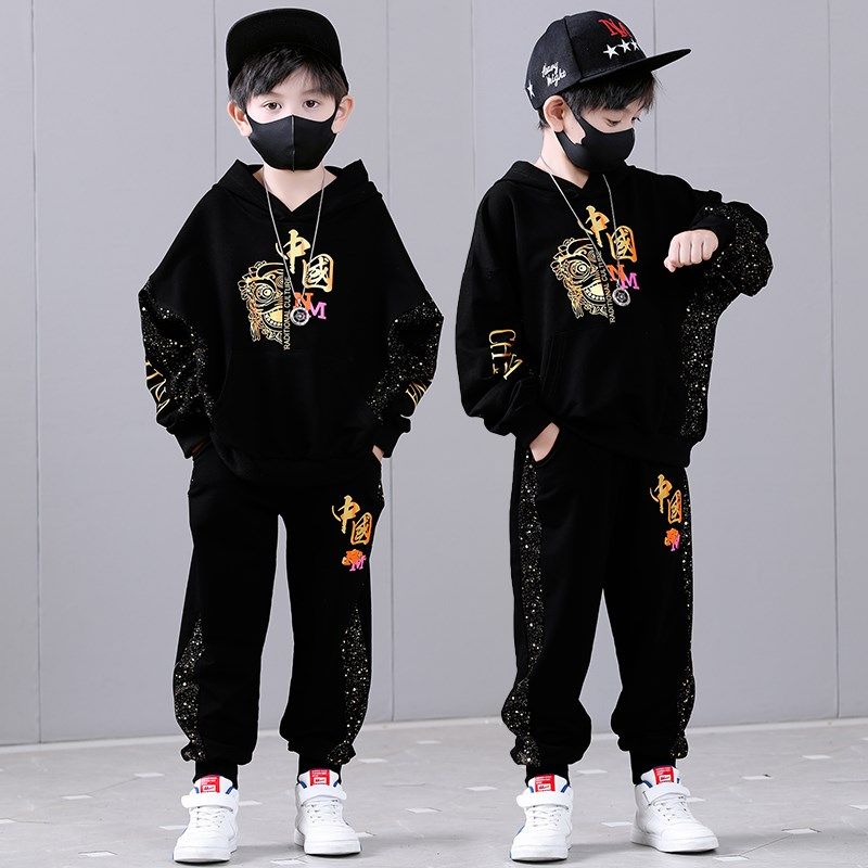 男童春秋套装新款韩版小男孩子卫衣连帽帅气时尚运动休闲两件套潮
