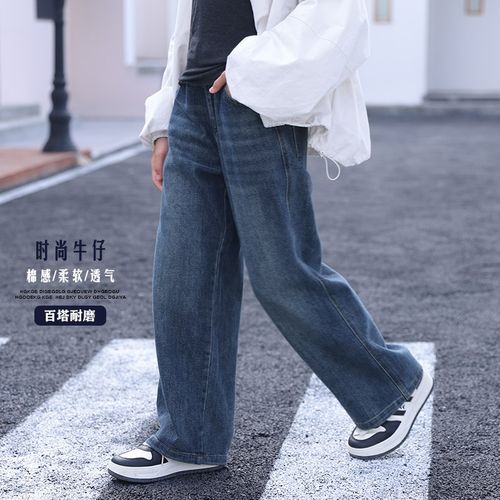 爱妮萌萌女童牛仔裤春秋2024新款裤子女大童阔腿裤初中秋季直筒裤
