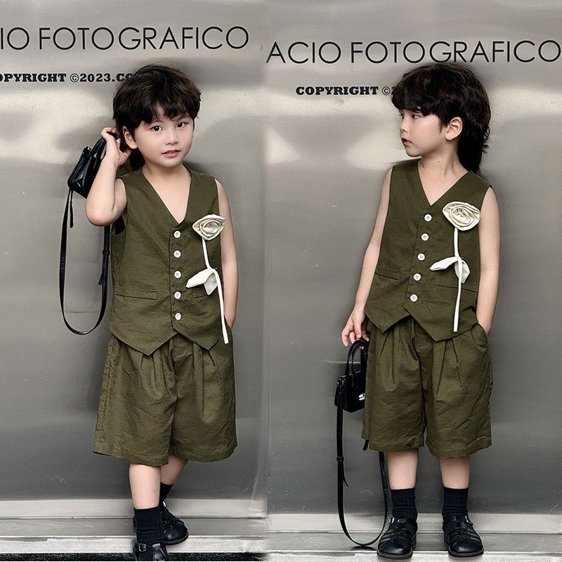 儿童套装2024夏季新款男生马甲短裤休闲薄款度假男童上衣潮范童装