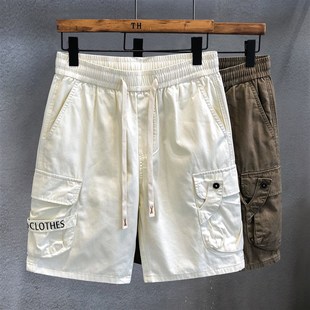 短裤 宽松直筒五分裤 男士 夏季 男 休闲裤 全定制高密斜纹酵洗白色工装