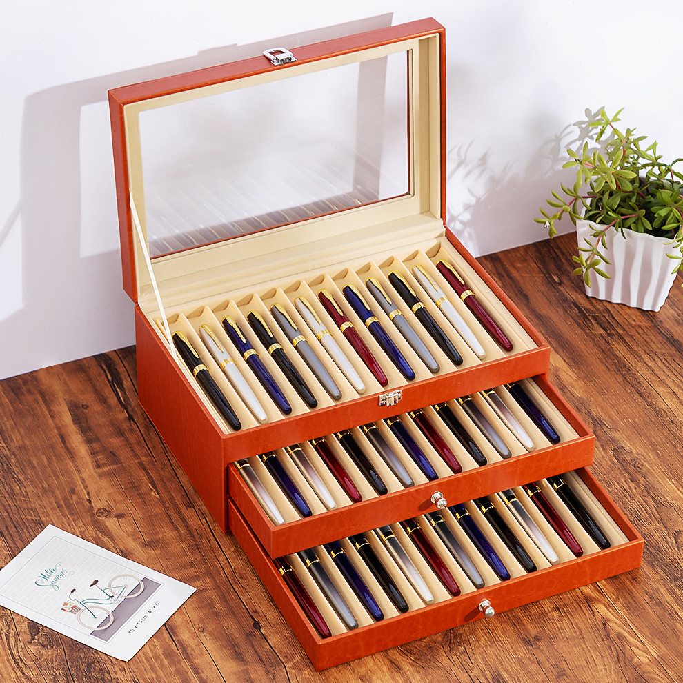 36支钢笔盒钢笔签字笔防摔防压储物盒多层大容量钢笔收纳盒