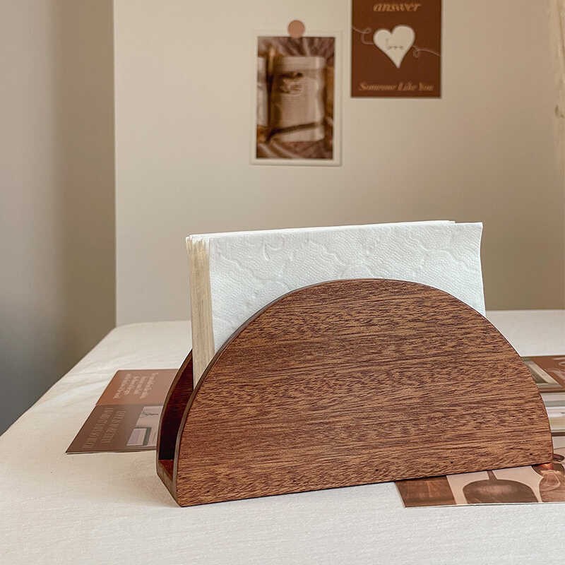 实木纸巾盒家用创意轻奢风圆w弧餐巾抽纸收纳盒高档餐厅桌面纸抽