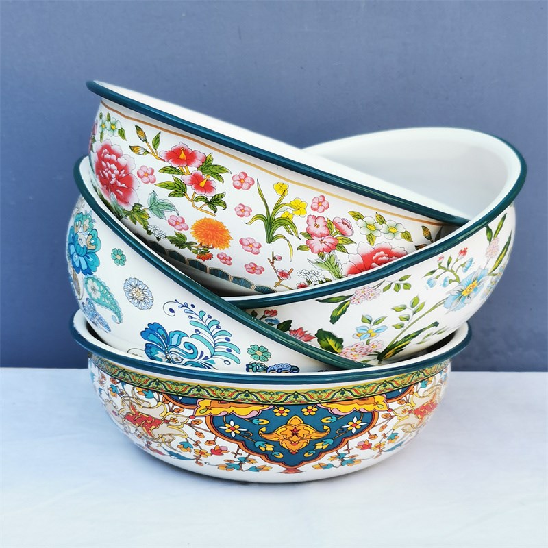 加厚珐琅搪瓷元宝盆搪q瓷碗搪瓷大碗汤盆和面盆水煮鱼盆拌菜盆大